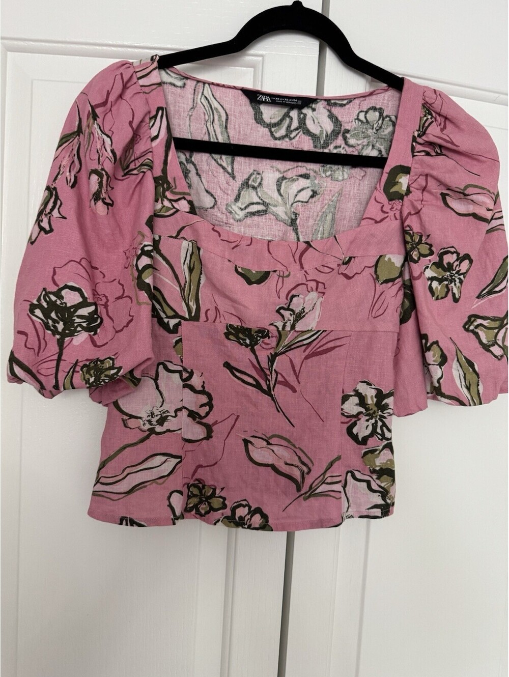 Zara Floral Printed Linen Blouse XS